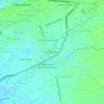 Mappa topografica BLISS Sta Arcadia, altitudine, rilievo