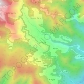 Mappa topografica Jeolikote, altitudine, rilievo