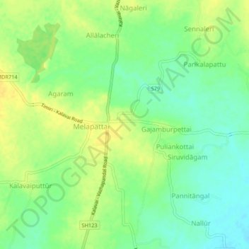 Mappa topografica Kalavai, altitudine, rilievo