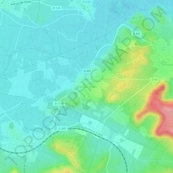 Mappa topografica Marcorignan, altitudine, rilievo