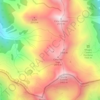 Mappa topografica Cima della Val Lunga, altitudine, rilievo