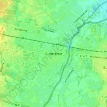 Mappa topografica Glanerbrug, altitudine, rilievo