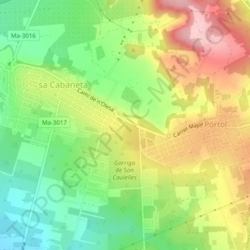 Mappa topografica Son Caulelles, altitudine, rilievo
