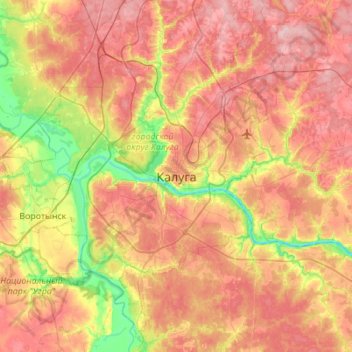 Mappa topografica Kaluga, altitudine, rilievo