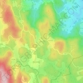 Mappa topografica La Parade, altitudine, rilievo