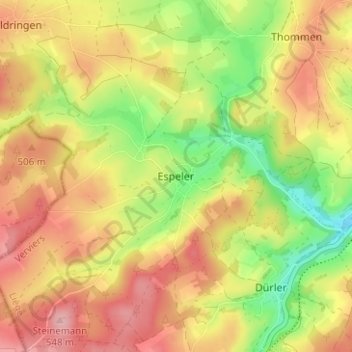 Mappa topografica Espeler, altitudine, rilievo