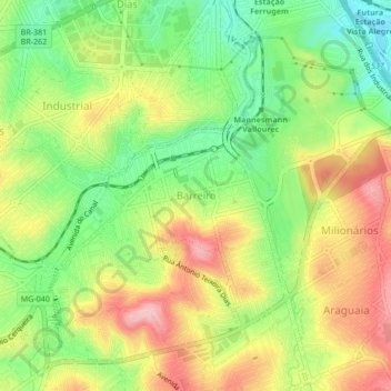 Mappa topografica Barreiro, altitudine, rilievo