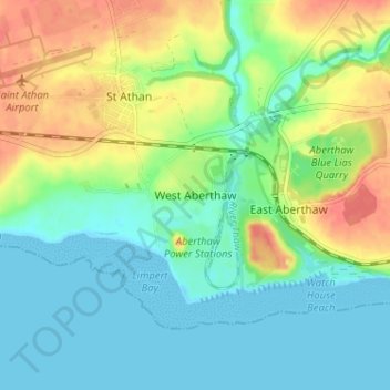 Mappa topografica West Aberthaw, altitudine, rilievo