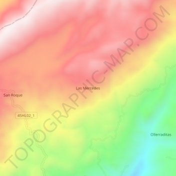 Mappa topografica Las Mercedes, altitudine, rilievo