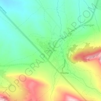 Mappa topografica Sekenani, altitudine, rilievo