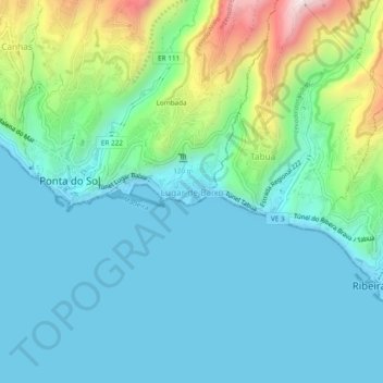 Mappa topografica Lugar de Baixo, altitudine, rilievo