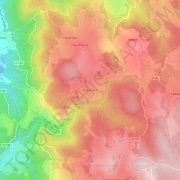 Mappa topografica Rochesseux, altitudine, rilievo