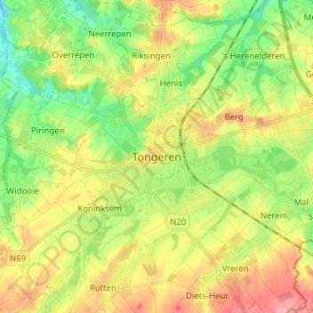 Mappa topografica Tongres, altitudine, rilievo