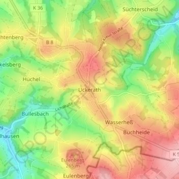 Mappa topografica Uckerath, altitudine, rilievo