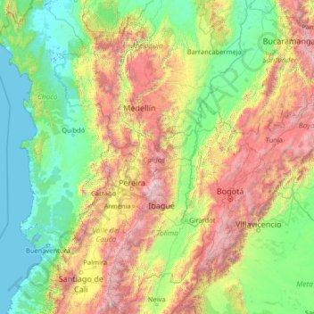 Mappa topografica Caldas, altitudine, rilievo