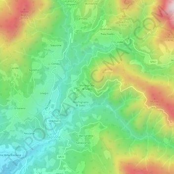 Mappa topografica Mochignano di Sopra, altitudine, rilievo