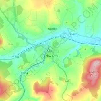 Mappa topografica Keith, altitudine, rilievo