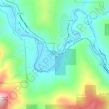 Mappa topografica Myers Flat, altitudine, rilievo