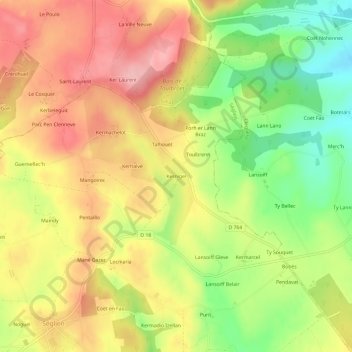 Mappa topografica Kernigel, altitudine, rilievo