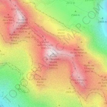 Mappa topografica Monte Perdido, altitudine, rilievo