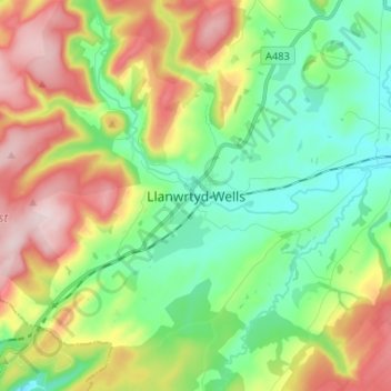 Mappa topografica Llanwrtyd Wells, altitudine, rilievo