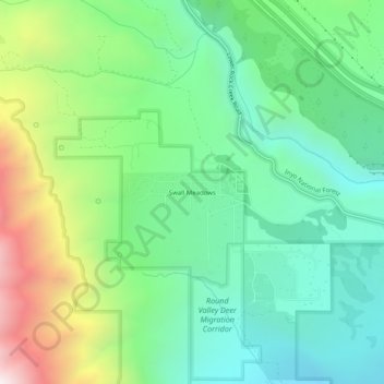 Mappa topografica Swall Meadows, altitudine, rilievo