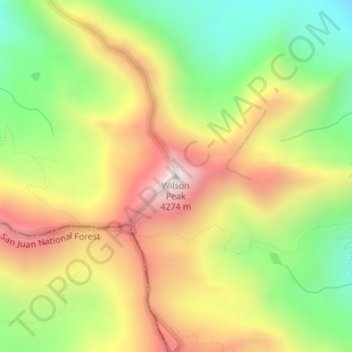 Mappa topografica Wilson Peak, altitudine, rilievo