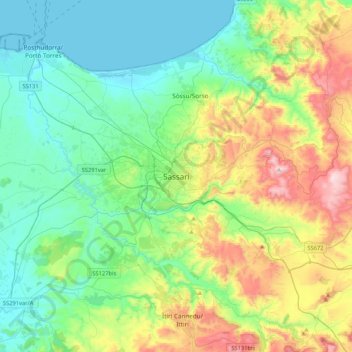 Mappa topografica Sassari, altitudine, rilievo