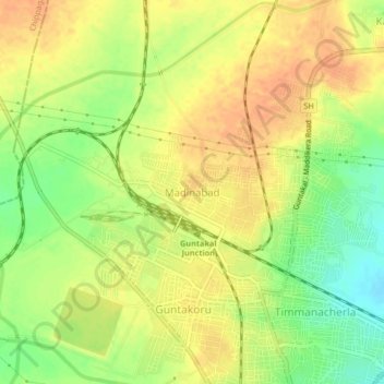 Mappa topografica Madinabad, altitudine, rilievo