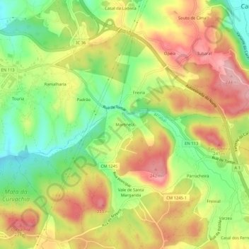 Mappa topografica Martinela, altitudine, rilievo