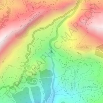 Mappa topografica Attukad waterfall, altitudine, rilievo