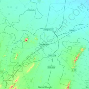 Mappa topografica Narnaul, altitudine, rilievo