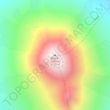Mappa topografica Volcán Llaima, altitudine, rilievo