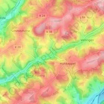 Mappa topografica Loxsteeg, altitudine, rilievo