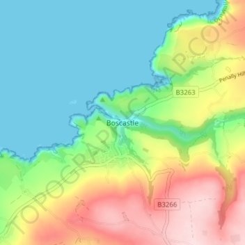 Mappa topografica Boscastle, altitudine, rilievo