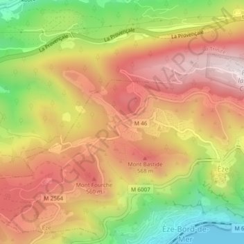 Mappa topografica Col d'Eze, altitudine, rilievo