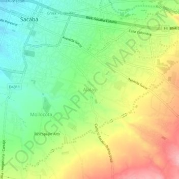 Mappa topografica Alalay, altitudine, rilievo