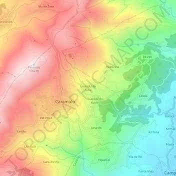 Mappa topografica Guardão de Cima, altitudine, rilievo