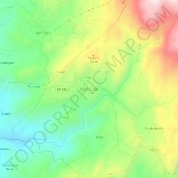 Mappa topografica Vilar Chão, altitudine, rilievo