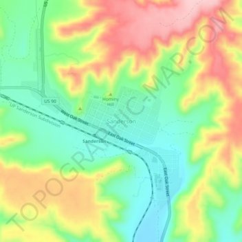 Mappa topografica Sanderson, altitudine, rilievo