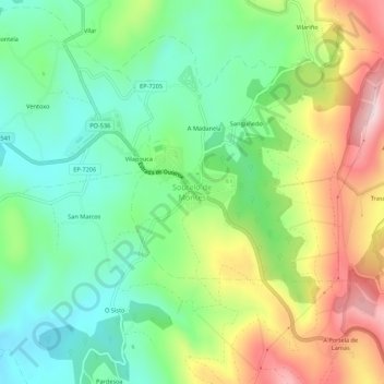Mappa topografica Soutelo de Montes, altitudine, rilievo
