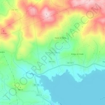 Mappa topografica Viade de Baixo, altitudine, rilievo