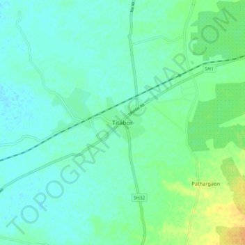 Mappa topografica Titabor, altitudine, rilievo