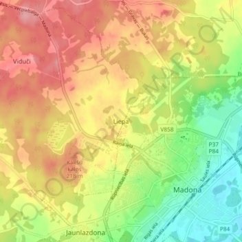 Mappa topografica Liepa, altitudine, rilievo