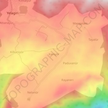 Mappa topografica Kaniyūr, altitudine, rilievo