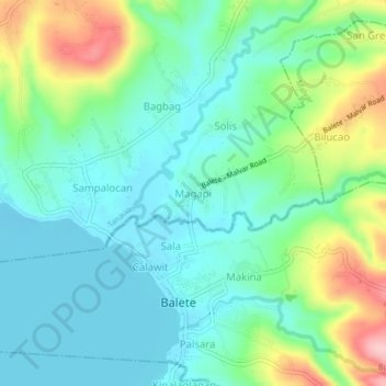 Mappa topografica Magapi, altitudine, rilievo