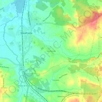 Mappa topografica São Romão, altitudine, rilievo