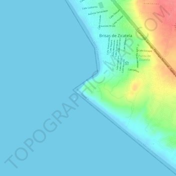 Mappa topografica Punta Zicatela, altitudine, rilievo