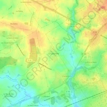 Mappa topografica La Guibertière, altitudine, rilievo
