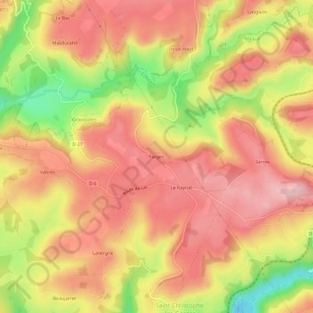 Mappa topografica Farges, altitudine, rilievo